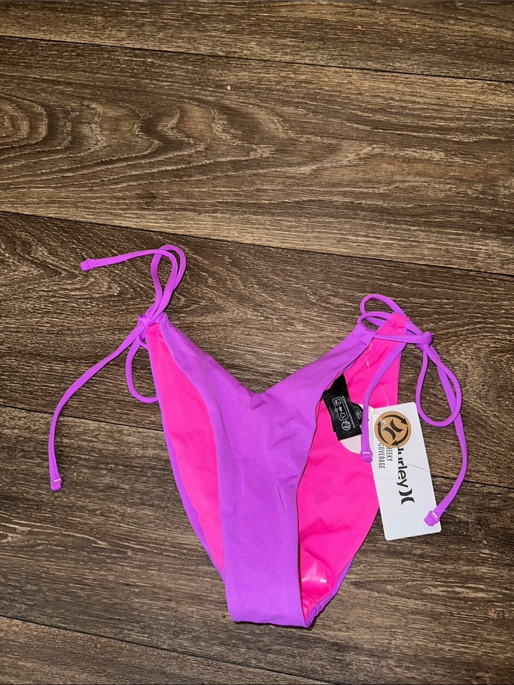 Hurley New Neon Pink and Violet Tie-Side Swim Cheeky Coverage reversible Bottoms